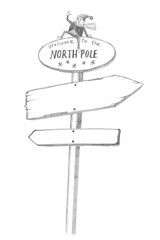 Graphite Christmas Signpost. Hand Drawn Illustration Isolated on White