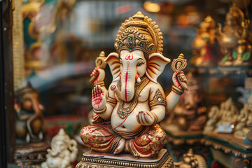 Fototapeta premium Beautiful greeting card with bright holiday composition for happy celebrate Ganesh Chaturthi