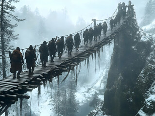 Illustration - Snowy Mountain Bridge Crossing