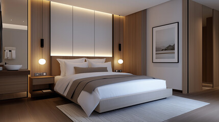 Elegant and Cozy Hotel Room with Modern Decor