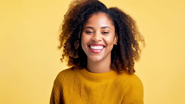 Portrait of a young African American woman smiling. Created with generative AI.