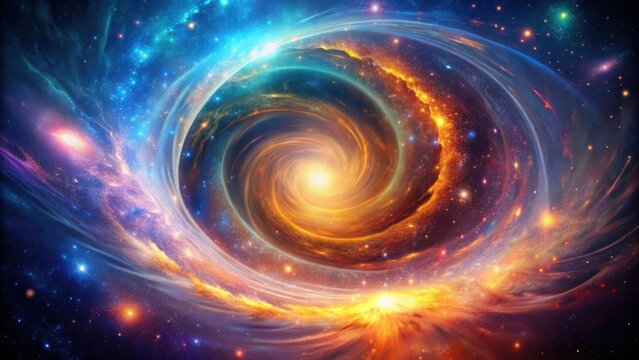 Captivating cosmic vortex with vibrant energy swirls and luminous particles for fantasy space background
