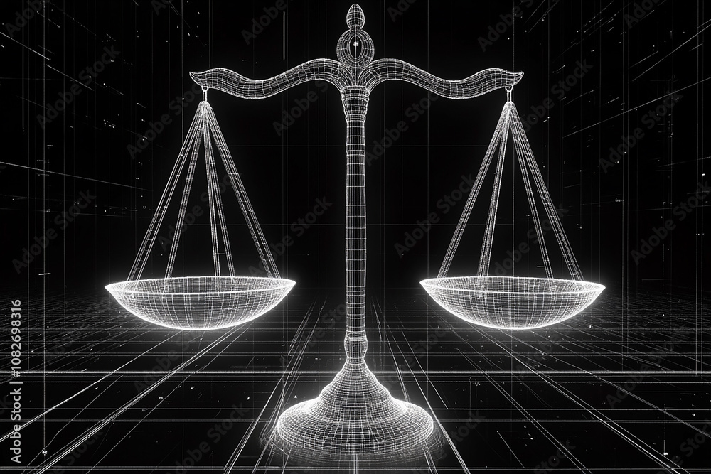 Fototapete symbol of justice scale for digital law concept with isolated background generated by ai