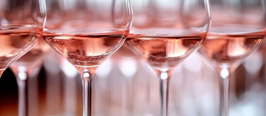 Group wine glasses filled pink are arranged of rose