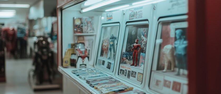 A vibrant display of retro arcade machines evokes nostalgia, boasting colorful graphics and a playful energy in a vintage environment.