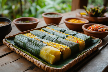 Arte culinario latinoamericano: tamales envueltos en hojas de plátano como expresión de tradición y pasión por la cocina
