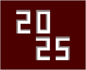 2025 Happy New Year Design Typography Maroon And White 3D Realistic Creative Abstract Vector Illustration