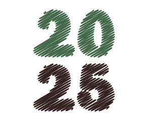 Happy New Year 2025 Design Scribble Typography Brown And Green Creative Abstract Vector Illustration