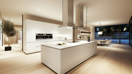 Modern Luxury Kitchen with Elegant White Design and Island Seating