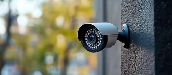 Security camera mounted side building is white color