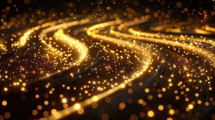 Fototapeta premium Abstract background with swirling golden light trails and bokeh effect.