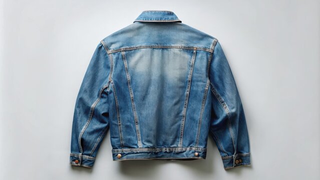 Vintage denim jacket back side with empty copy space for text and design mockup