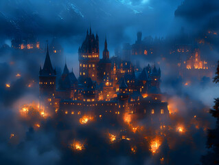 Fototapeta premium Illustration - Mystical Castle Night Fantasy Landscape