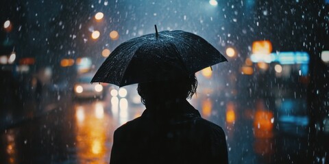 A person standing under a heavy rainstorm without an umbrella, representing overwhelming emotions