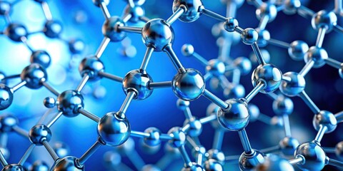 Close-up molecular structure on blue background with detailed structure of molecules