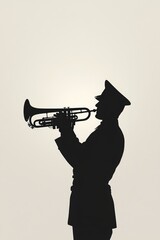 Silhouette of military musician playing trumpet with pride
