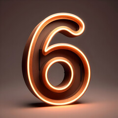 Obraz premium 3d brown neon 6 number
