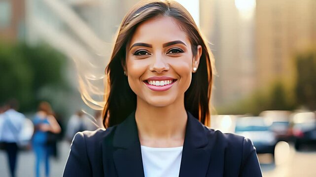 Attractive young businesswoman with a happy smile. Created with Generative AI.