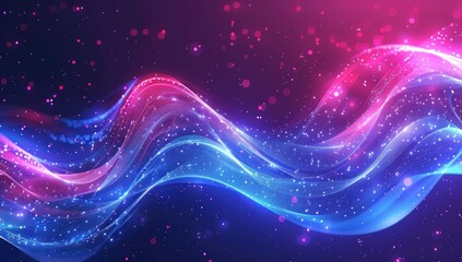 Obraz premium Abstract Blue and Pink Wavy Background with Glowing Particles