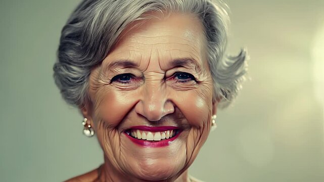 Portrait of an elderly woman smiling.  Created with generative AI.	
