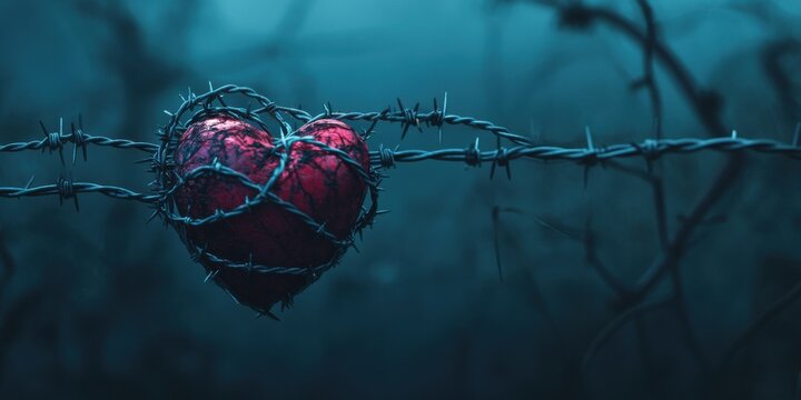 Abstract image of a heart wrapped in barbed wire, symbolizing the physical toll of anxiety