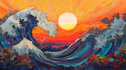 This captivating piece showcases a whirlwind of vibrant colors intertwining, evoking emotions associated with sunsets and ocean waves, creating a sense of movement and depth. Whirlwind. Illustration