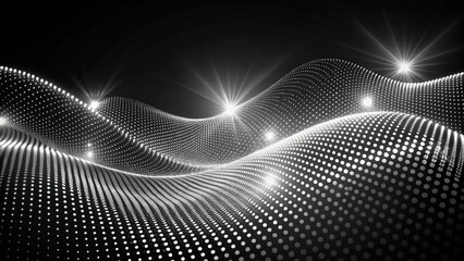 Obraz premium Elegant monochrome wave pattern with glowing dots for sophisticated wallpaper design