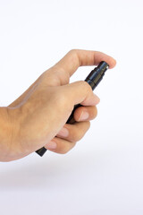 The pose of spraying perfume. Perfume is a complex mixture of fragrant essential oils, aroma...