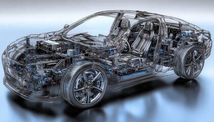 Futuristic Anatomy of a Modern Electric Sedan Detailed X-Ray View of Automotive Engineering