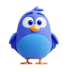 Obraz premium A cute blue bird with large white eyes and a small orange beak, isolated over transparent background PNG cut-out