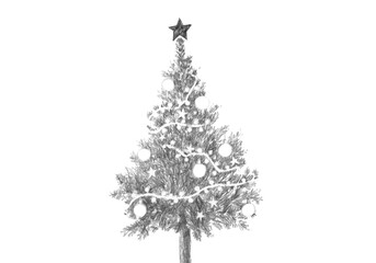 Graphite Christmas Tree. Hand Drawn Illustration Isolated on White