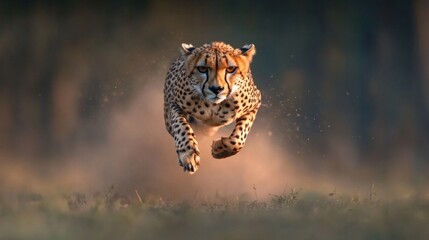 Cheetah sprinting across the African savanna, high-speed wildlife action shot