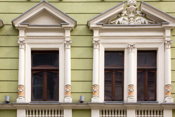 Facade vintage houses with columns