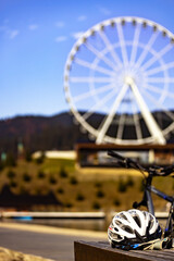 Cycling in a mountain park on a sunny day.