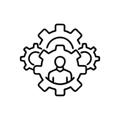 Obraz premium Illustration of gears with a person silhouette symbolizing teamwork and collaboration