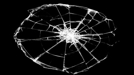 Obraz premium Shattered Glass on Black Background, Broken Window, Vandalism, Security Breach, Business Closed