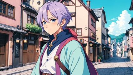 Obraz premium Close-up of a alchemist on an aesthetic old town anime background