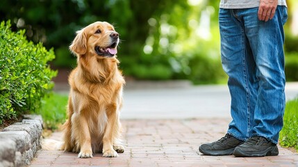 Dog owner showing dog to designated potty area, building housebreaking habits, positive reinforcement