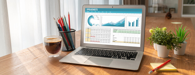 Spreadsheet document information financial startup concept. data and graphs in spreadsheet documents for online analysis project dashboard accounting digital snugly