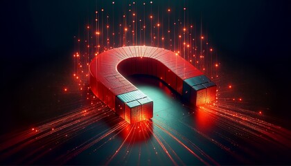 A powerful horseshoe magnet with glowing red lines emanating from its poles, symbolizing the potential of magnetic technology in electric vehicle propulsion.