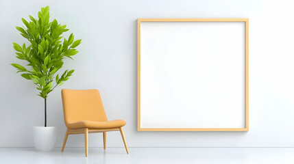 Living room, chair and home interior design with blank frame for apartment design and lifestyle