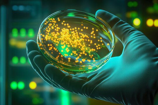 Bacterial colony spreading across an agar plate, showcasing different bacterial morphologies and colony colors