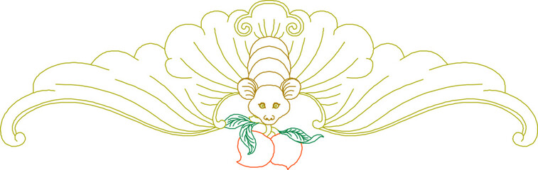 Vector sketch illustration of mythological animal painting silhouette with traditional ethnic floral vintage classical ornate decoration design 