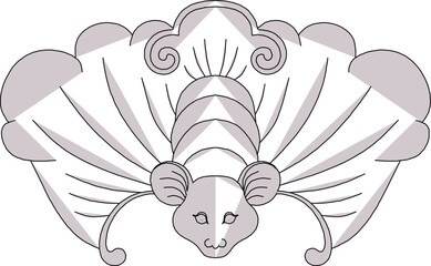 Vector sketch illustration of mythological animal painting silhouette with traditional ethnic floral vintage classical ornate decoration design