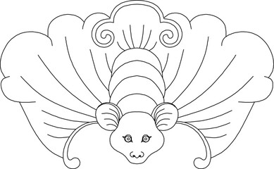 Vector sketch illustration of mythological animal painting silhouette with traditional ethnic floral vintage classical ornate decoration design 