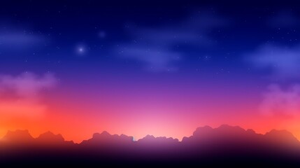 Silhouetted Mountain Range at Sunset with a Starry Sky