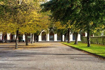 Walking in Hofgarten Park in Munich on an autumn day, Germany