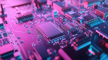 Obraz premium 3D render of a futuristic motherboard showcasing digital communication and advanced technology