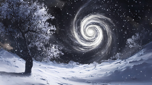Milky tornado dance: a fusion of snowy serenity and liquid swirl in nature's embrace. Whirlwind. Illustration