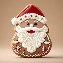 Fototapeta premium Santa Claus shaped gingerbread cookies. Christmas festive traditional sweets, baking, cookies, biscuit, edible gift, present, gingerbread man.
